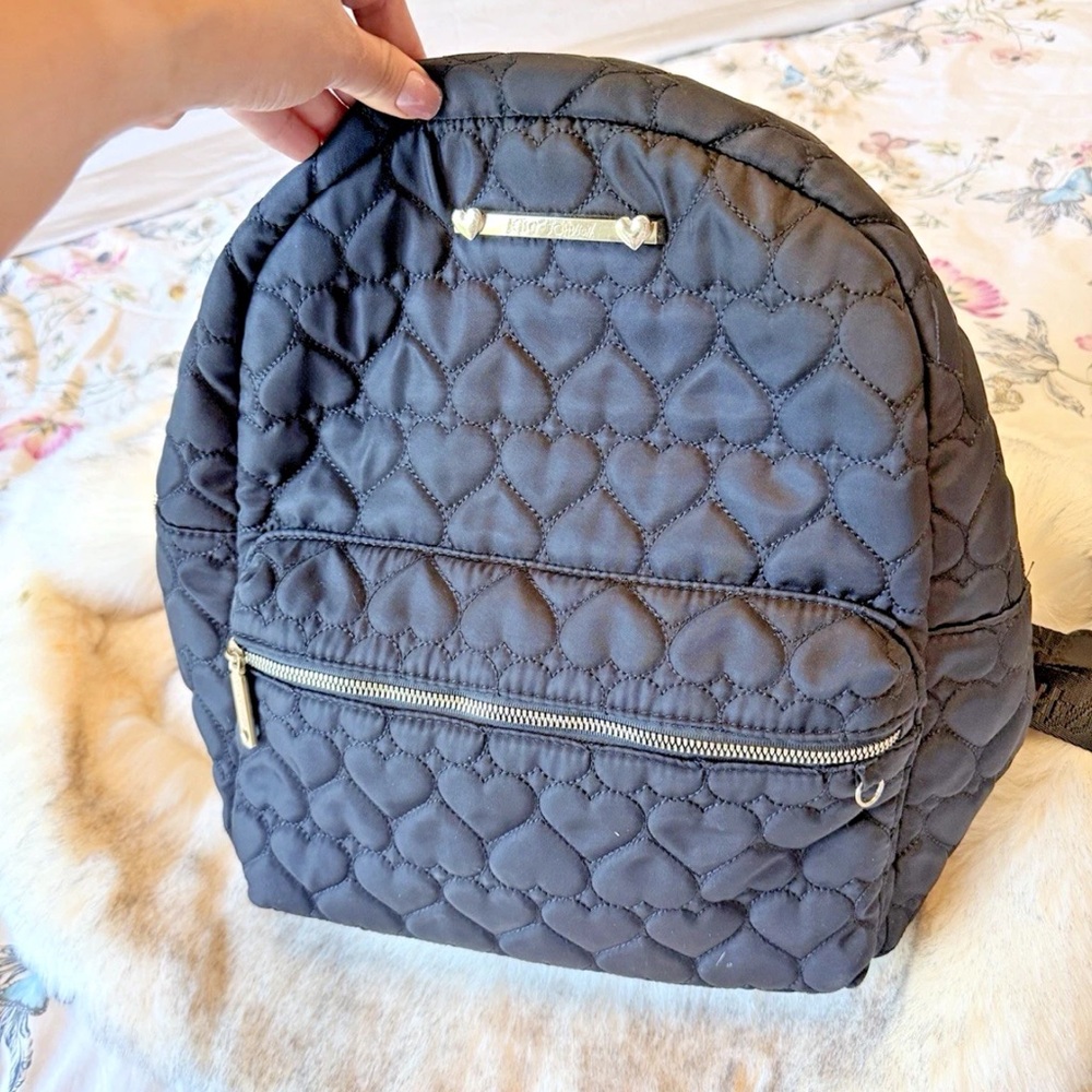 Betsey Johnson Black Quilted Heart Backpack